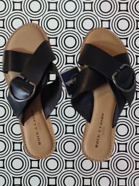 NWT Rock & Candy Black Crisscross Buckle Slide Sandals Size 6.5